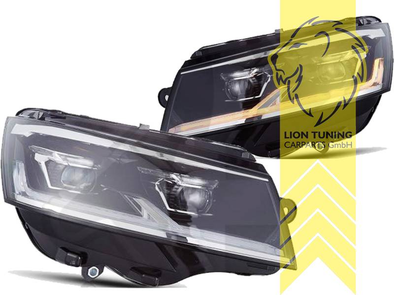 LT Pair LED DRL Halo Lightbar Headlights VW Bus T6 Facelift T6.1 Multivan Caravelle Transporter flatbed black LHD