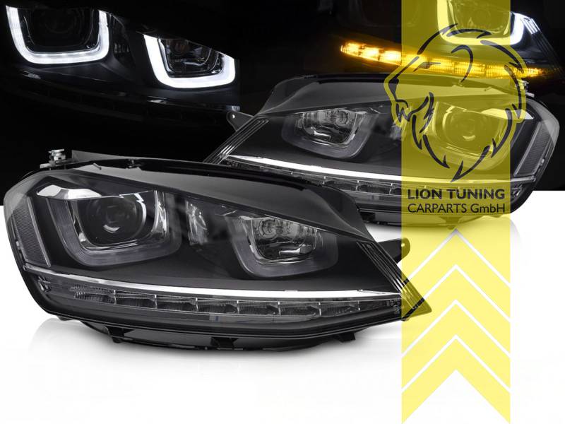 Black chrome EXPORT headlights with LED daytime running lights for Volkswagen Golf 7