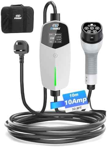 EV Charger Type 2 UK 3 Pin 20ft/6.1m [6/8/10A] Portable Electric Car Charger for EV &amp; PHEV, Adjustable Current, IP66 Type 2 Charging Cable for Home &amp; Travel, Black