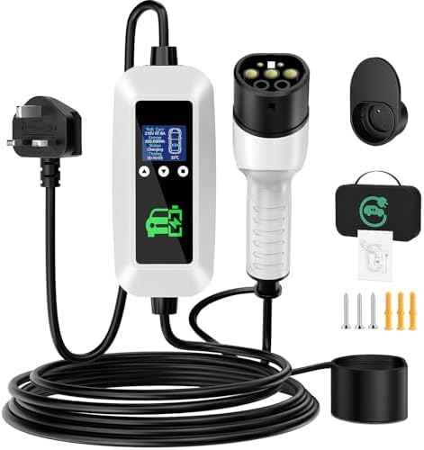 EV Charger Cable Type 2 to 3 Pin Plug 3KW, 6M, 6/8/10/13A, Adjustable Current EV Charger,With LED Screen Timing Delay IP66/IP65, With Carry Bag and Type 2 EV Cable Holder for EVs and PHEVs