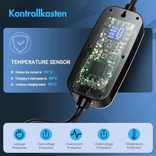 EV Charger Cable Type 2 to 3 Pin Plug 3KW, 6M, 6/8/10/13A, Adjustable Current EV Charger,With LED Screen Timing Delay IP66/IP65, With Carry Bag and Type 2 EV Cable Holder for EVs and PHEVs