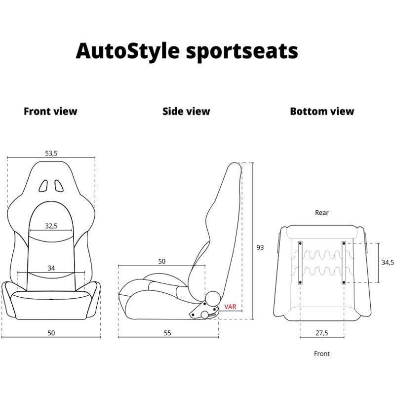 AutoStyle Sport seat 'Classic' - Black Synthetic leather - Non-reclinable back-rest - incl. slides
