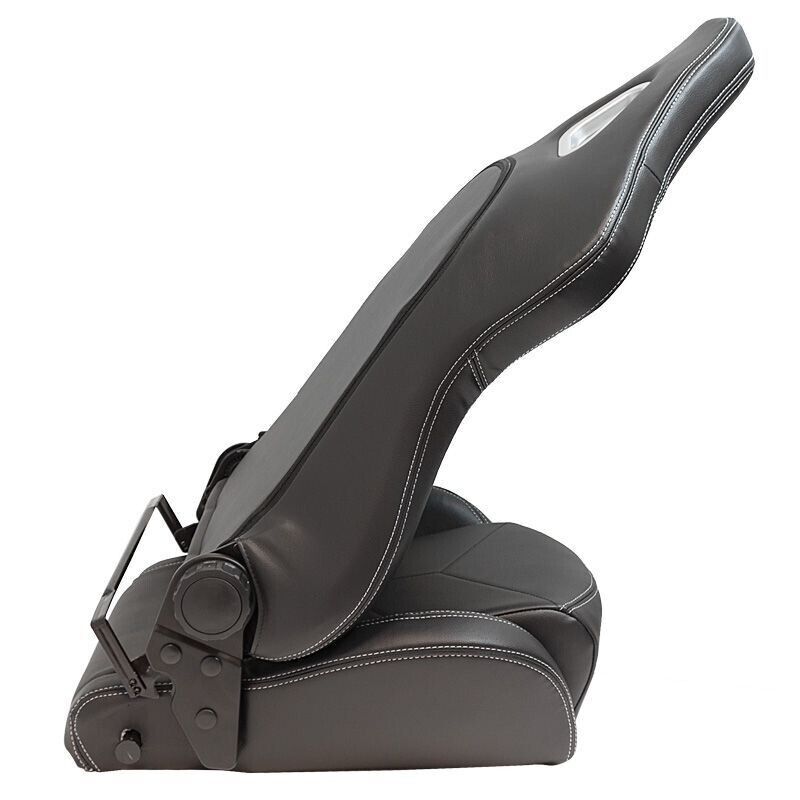 AUTOSTYLE x1 Universal Single Sports Race Bucket Seat Black Synthetic Leather with Silver Stitch + slide runners