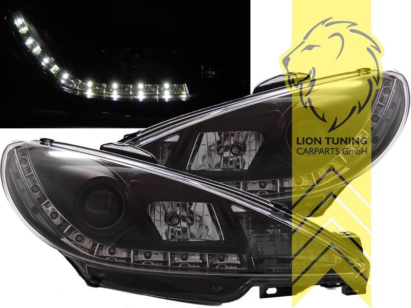 LT LED Angel Eye Halo Headlights Peugeot 206 206CC Cabrio Break black 98-07 LHD