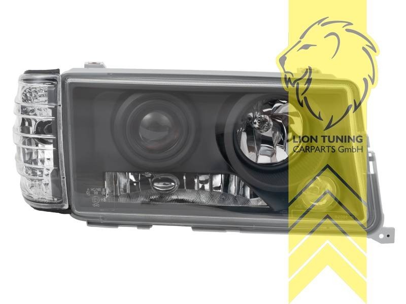LTG Pair LED Halo Ring Headlights W201 190E 82-93 H1 + H7 Black LHD