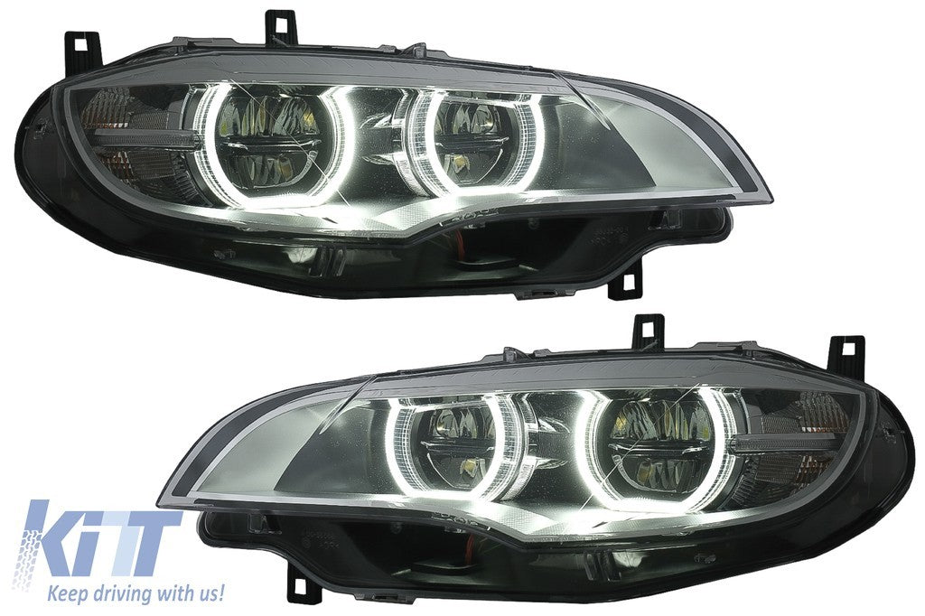 KT Pair LED DRL Headlights  Xenon Angel Eyes 3D Dual Halo BMW X6 E71 08-12 LHD