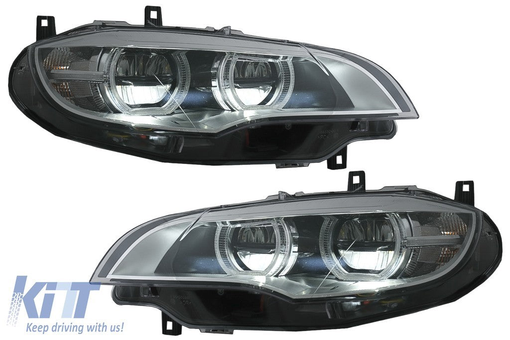 KT Pair LED DRL Headlights  Xenon Angel Eyes 3D Dual Halo BMW X6 E71 08-12 LHD