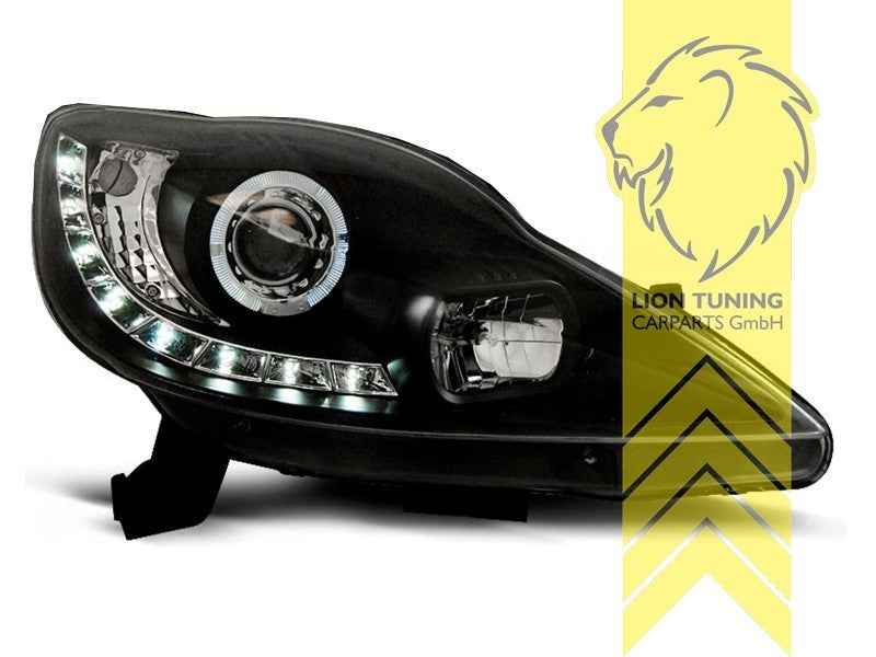 LTG Pair LED DRL Halo Lightbar Headlights Peugeot 107 05-12 black LHD