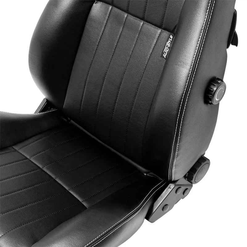 ATST x1 Retro Universal Classic Bucket Seats Black Synth Silver Stitch + slides