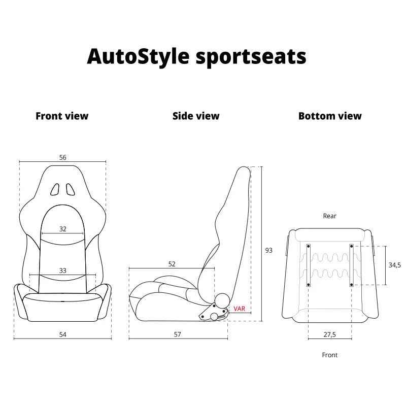 ATST x1 Type Z Universal Carbon Bucket Seats Black Synth Leather Grey Stitch