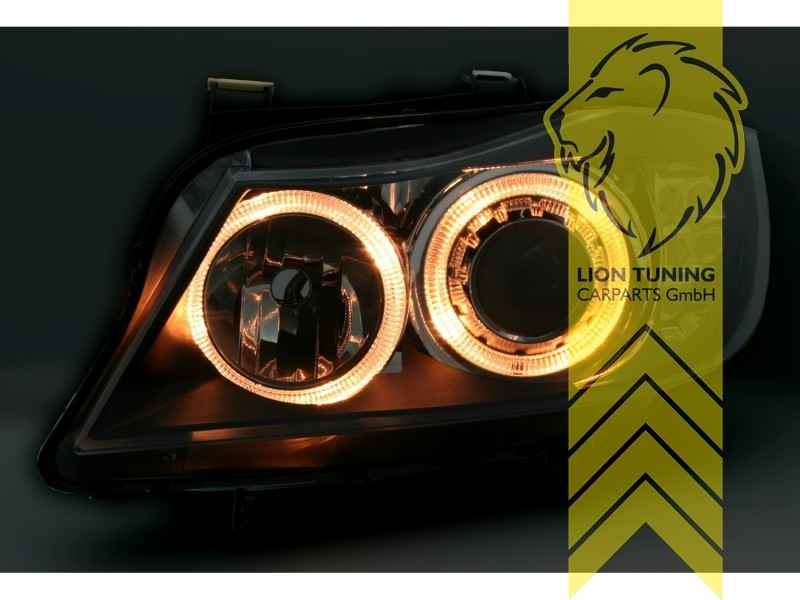 LTG DEPO LED Halo Ring Headlights BMW E90 Sedan E91 Touring 05-08 Black LHD