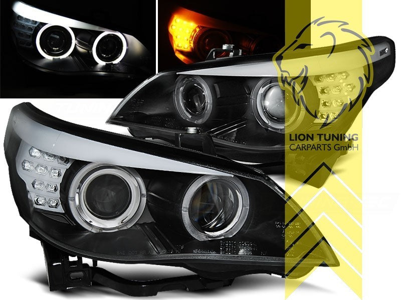 LT Pair LED DRL CCFL Halo Ring Headlights BMW E60 Sedan E61 Touring black LHD