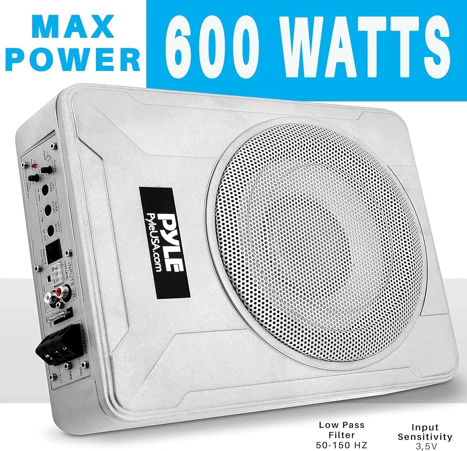 UK PYLE Car 8" Low Profile Amplified Subwoofer 600W Compact Under Seat Sub