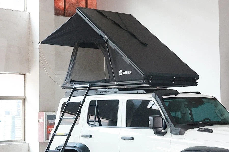 WEIER Aluminum Clamshell Hard Shell Triangle Roof Top Tent 2P + Mattress Ladder