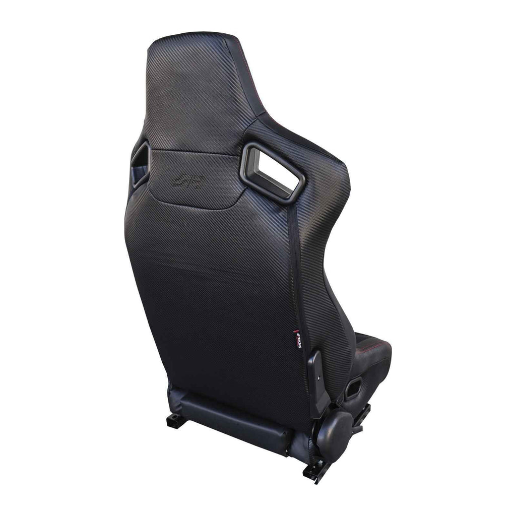 Simoni Universal Pair Luxe x2 Red Stitch Carbon Black Car Bucket Seats + slides