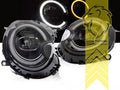 LT Pair LED DRL Halo Ring Headlights BMW Mini One R55 R56 R57 R58 R59 black LHD