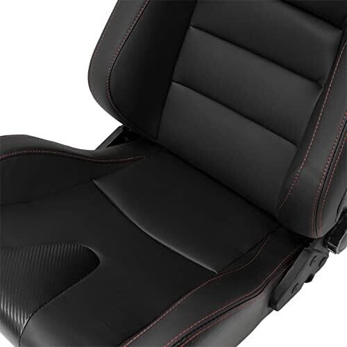 Pair ATS RK x2 Universal Sports Bucket Seats Black Red Stitch +runners UK STOCK