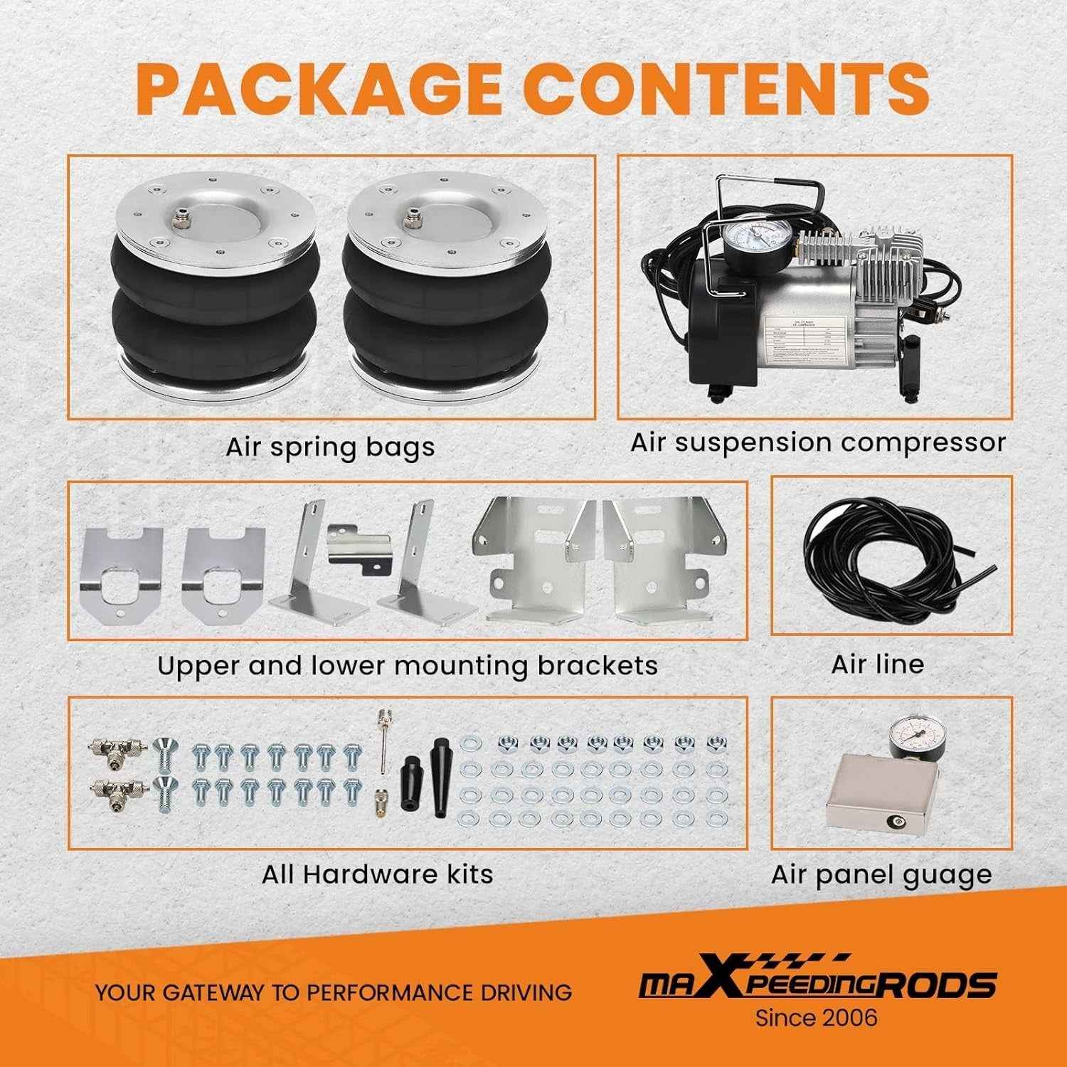 MXPR Air Suspension Spring Kit + 12V Compressor Ford Transit 01-20 RWD TW 4T