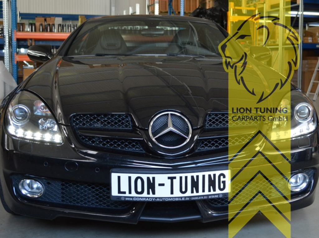 LT LED DRL Halo Ring Eye Halogen Headlights Mercedes Benz SLK R171 04+ black LHD