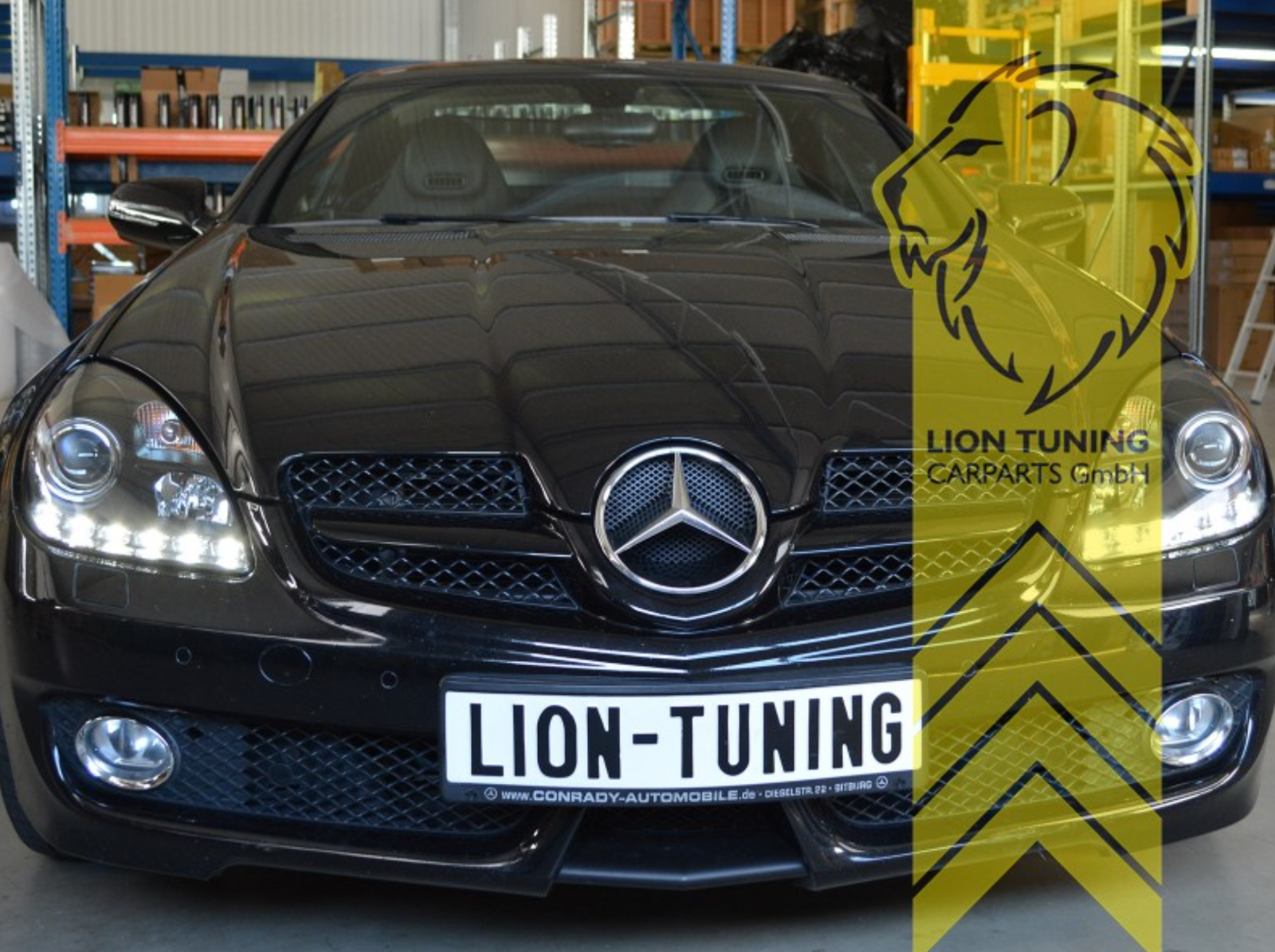 LT LED DRL Halo Ring Eye Halogen Headlights Mercedes Benz SLK R171 04+ black LHD
