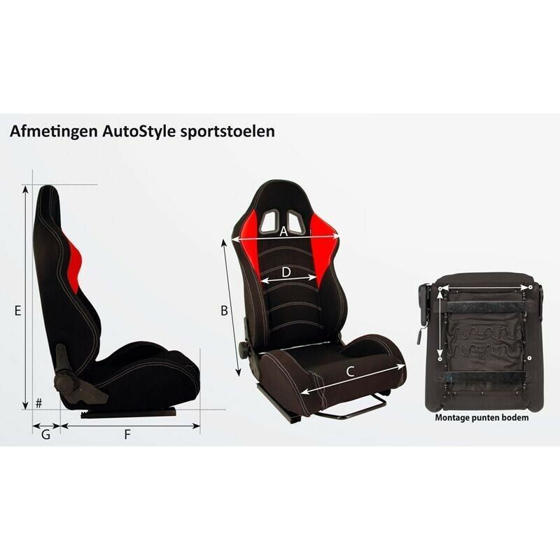AUTOSTYLE BS5 x2 (Pair) Universal Sports Bucket Seats Black & Grey slide runners
