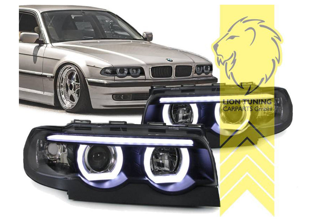 LT Pair LED DRL Halo Lightbar Headlights BMW E38 black 94-08 H1 / H1 Servo LHD