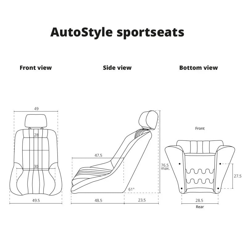 ATST x1 LH Luxe Universal Classic Retro Bucket Seat Black Fabric Cloth + slides