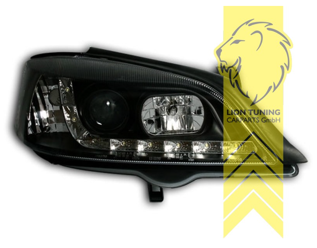 LT Set LHD Astra G 98-05 black LED DRL Lightbar Halo Headlights LHD