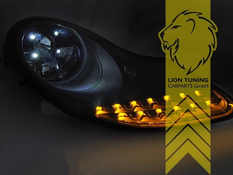 LTG Pair LED DRL Headlights Porsche 911 996 Boxster 986 Spyder 96-06 Blacked LHD