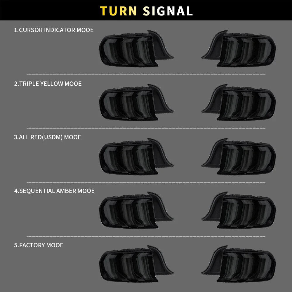 VLAND  15-23 Ford Mustang 6 MK6 S550 5 Mode Dynamic Lightbar LED DRL Rear Lights