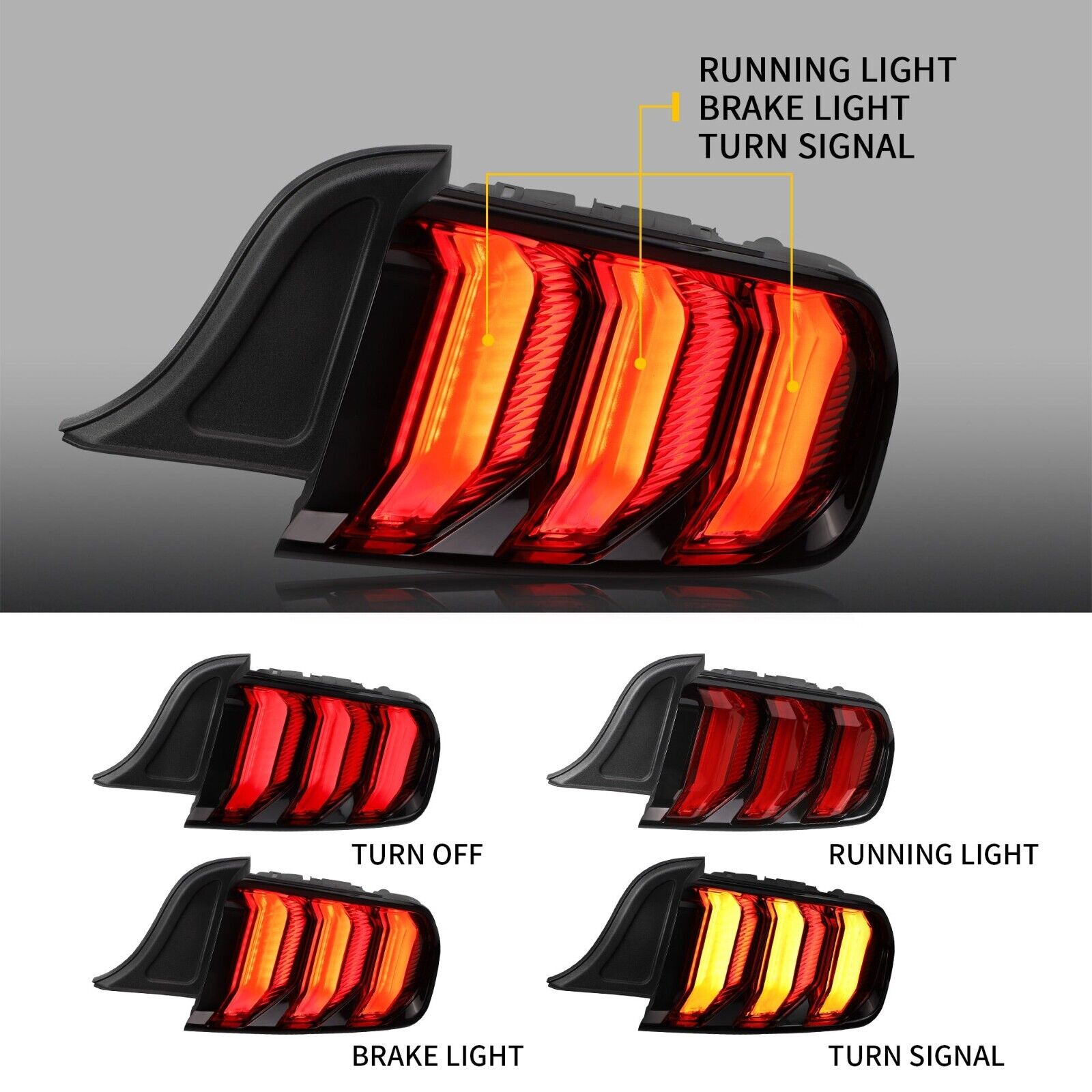 VLAND  15-23 Ford Mustang 6 MK6 S550 5 Mode Dynamic Lightbar LED DRL Rear Lights