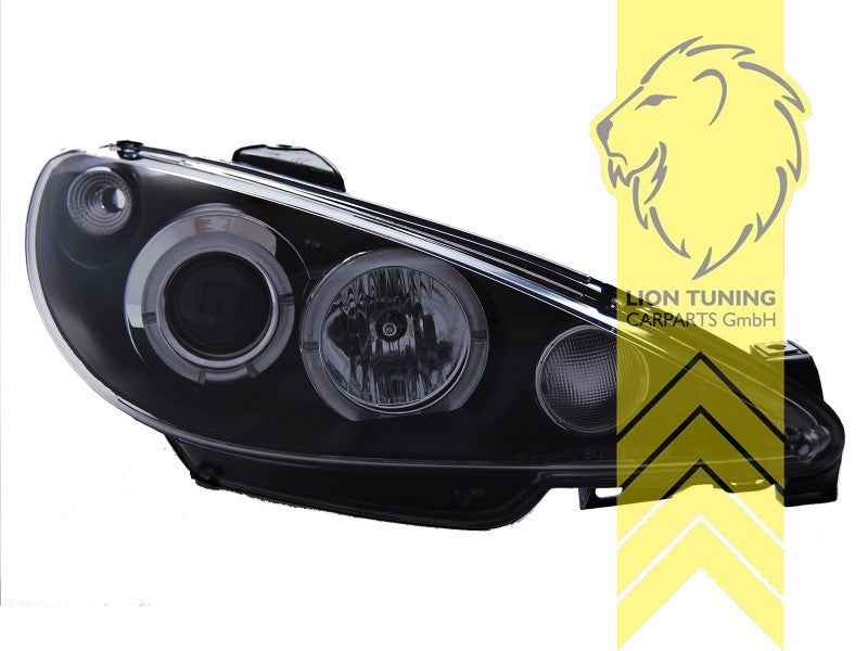 LTG Pair LED DRL Halo Ring Headlights Peugeot 206 206CC Cabrio SW black LHD