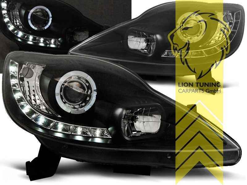 LTG Pair LED DRL Halo Lightbar Headlights Peugeot 107 05-12 black LHD
