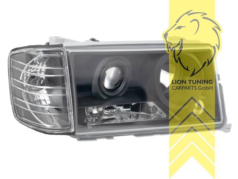 LTG Pair LED Halo Ring Headlights W201 190E 82-93 H1 + H7 Black LHD