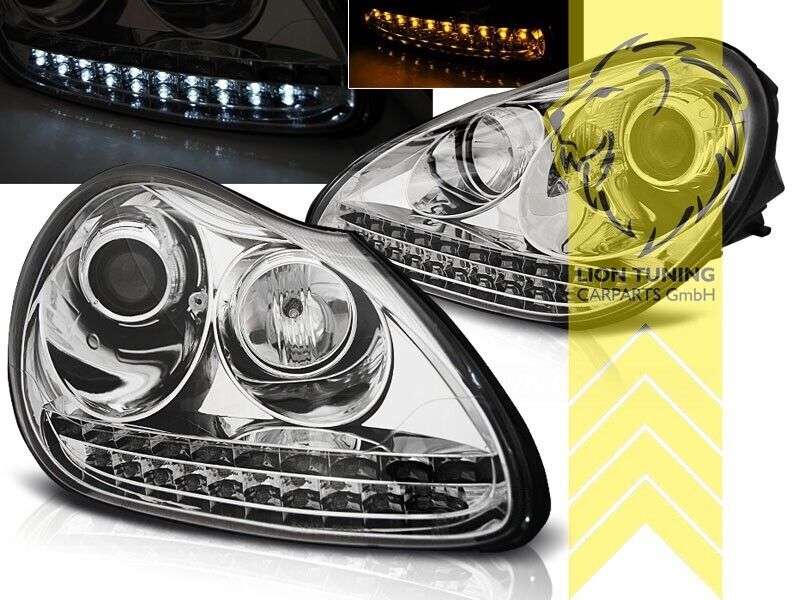 LT Pair LED Headlights Lightbar DRL Porsche Cayenne XENON 02-07 9PA chrome LHD