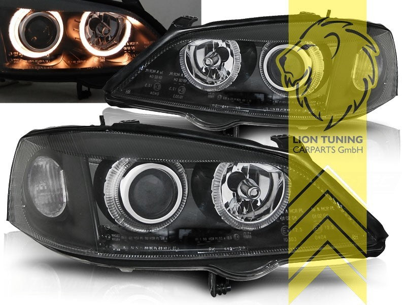 LT DEPO Pair LED DRL Halo Ring Headlights Opel Astra G black T98 F67 98-05 LHD