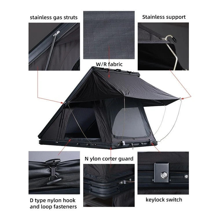 WEIER Aluminum Clamshell Hard Shell Triangle Roof Top Tent 2P + Mattress Ladder