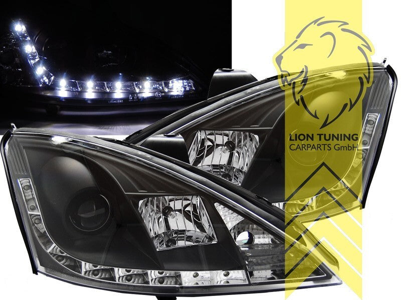 LT LED DRL Lightbar Headlights Ford Focus 1 DAW DBW DFW DNW HB SW Black LHD