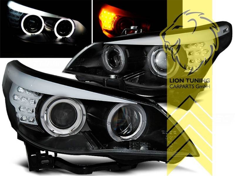 LT Pair LED DRL Headlights BMW E60 Sedan E61 Touring black XENON LHD
