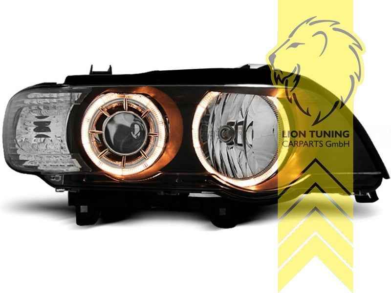 LTG Pair DEPO XENON HID Halo Ring Headlights BMW X5 E53 00-03 black RHD / LHD