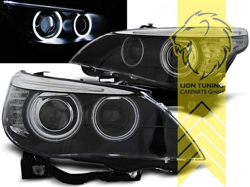 LT Pair LED DRL Halo Headlights BMW E60 Limo E61 Touring black XENON 03-04 LHD