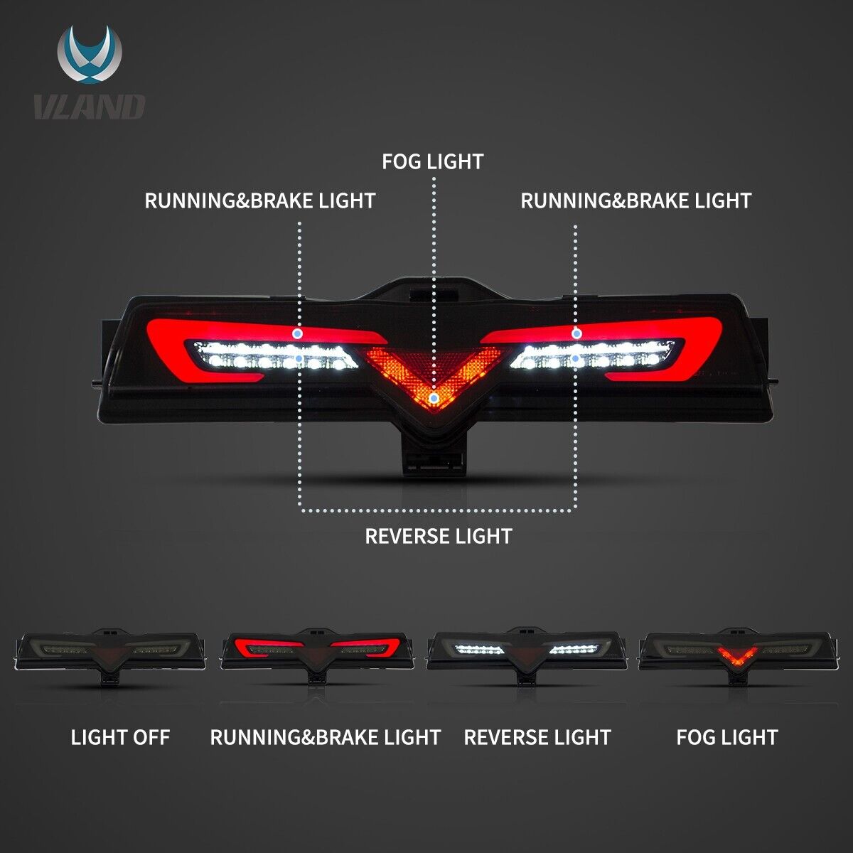VLAND 12-21 FR-S BRZ GT86 1 MK1 1st Gen ZN6 ZC6 LED Rear Bumper Lower Reverse SMOKE