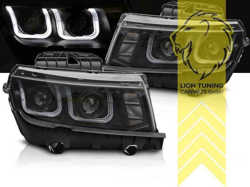 LTG Pair LED Halo DRL Headlights Chevrolet Camaro 5 FL 13-16 Black EXPORT ONLY
