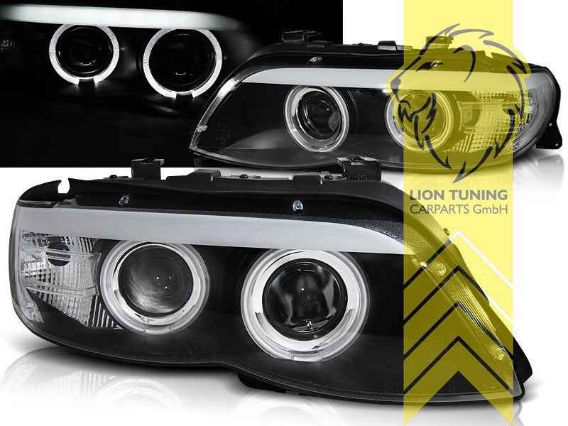 LTG Pair LED DRL CCFL XENON HID Halo Ring Headlights BMW X5 E53 03-06 Black LHD