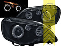 LTG Pair LED Halo Ring Lightbar Headlights VW Polo 9N 9N3 05-09 H1 Black LHD