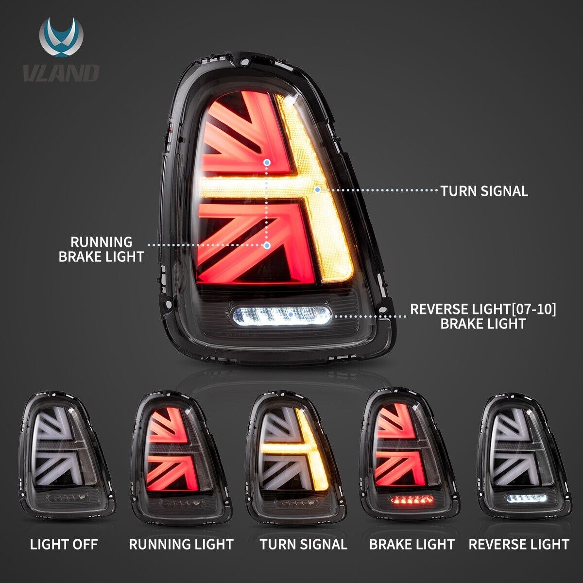 VLAND 07-15 Mini R Series 2 MK2 R56 R57 R58 R59 LED Lightbar Rear Lights DYNAMIC Tail Lamps