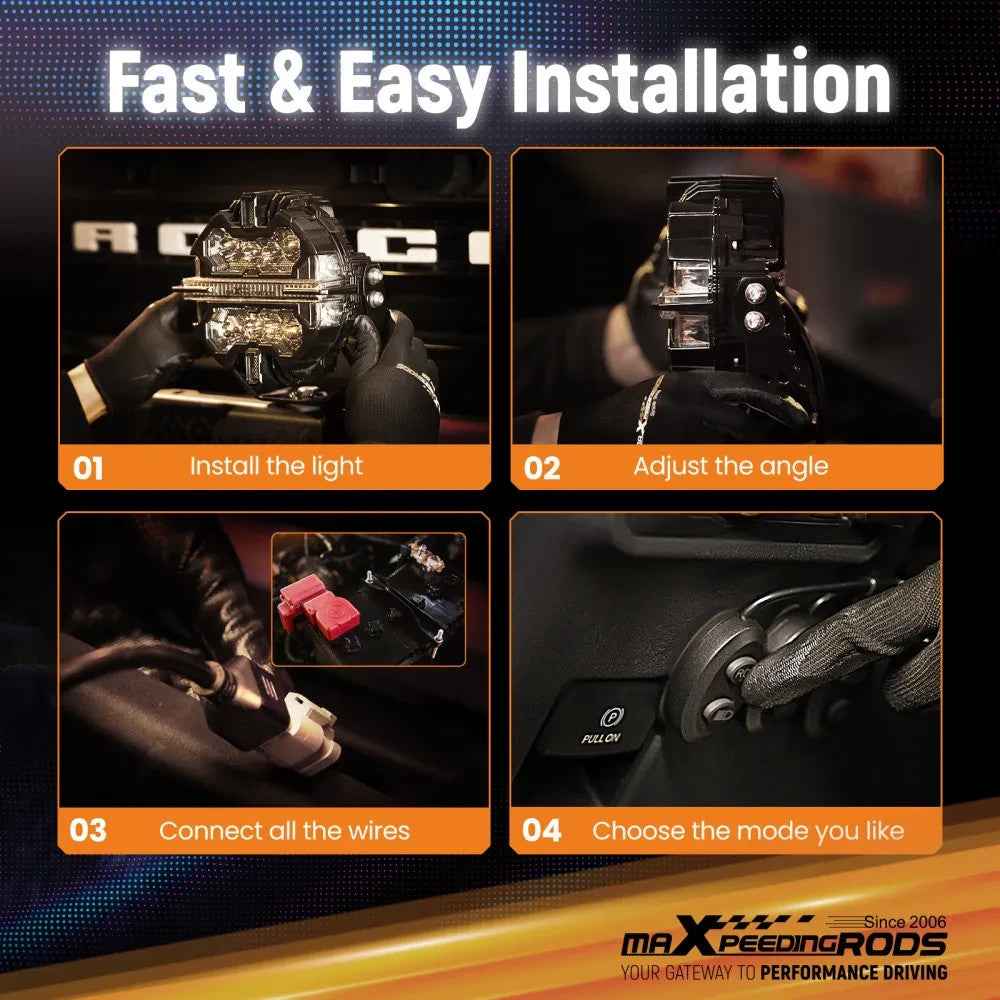 MXPR 3.5" 160W LED Headlights Fog Lights Spot Beam RGB DRL Square Lamps