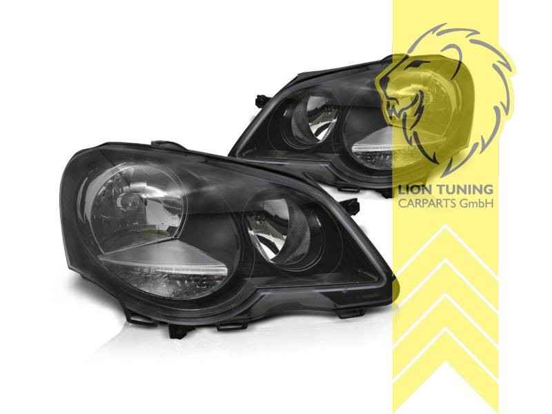 LTG Pair Aftermarket Halogen Headlights VW Polo 9N 9N3 Facelift 05-09 Black LHD