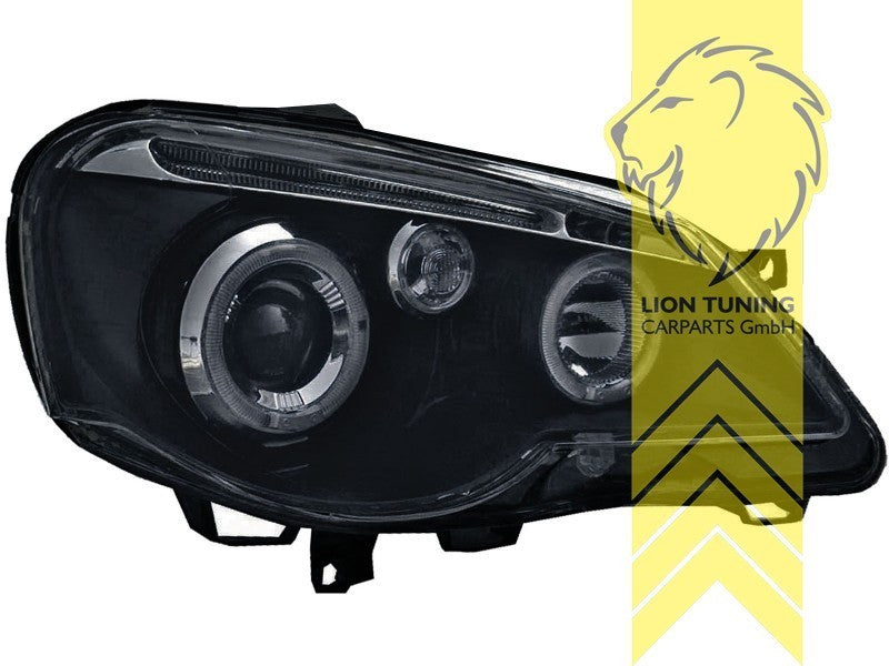 LTG Pair LED Halo Ring Lightbar Headlights VW Polo 9N 9N3 05-09 H1 Black LHD