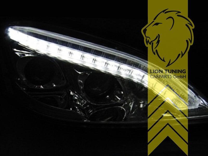 LT Pair Halogen LED DRL Halo Eye Headlights Mercedes W221 S-Kl 05-09 black LHD